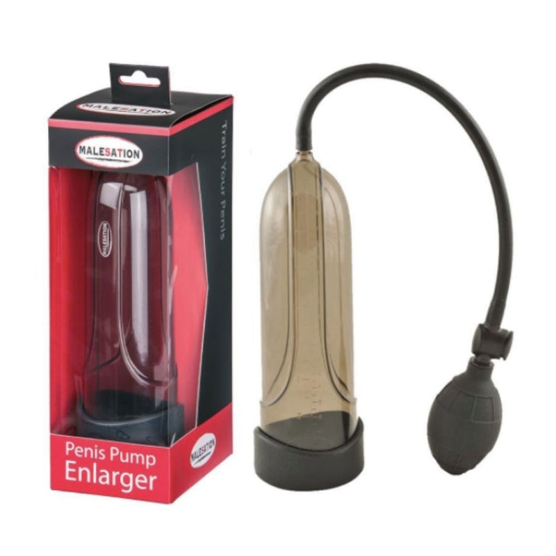 Full view of Penis Pump Enlarger | Malesation alongside product packaging 