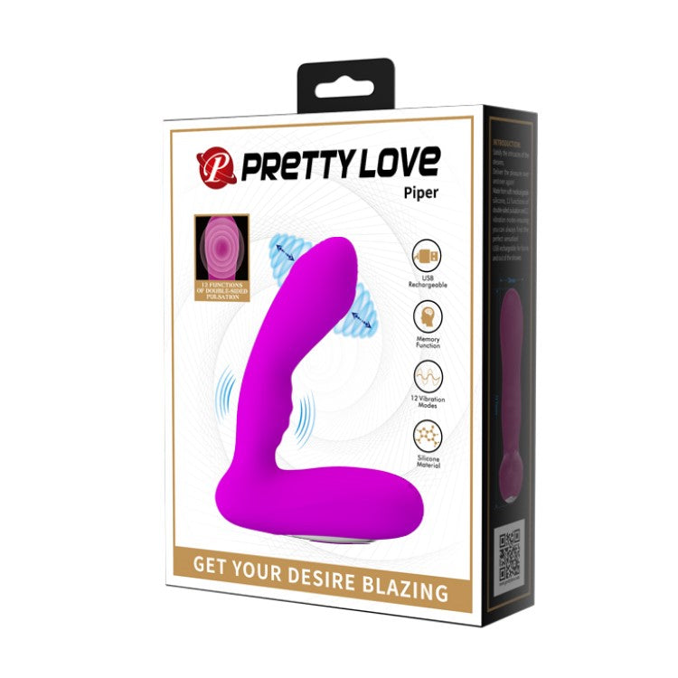 Product packaging of Piper Double-Sided Pulsating & Vibrating Prostate Massager | Pretty Love - Purple 