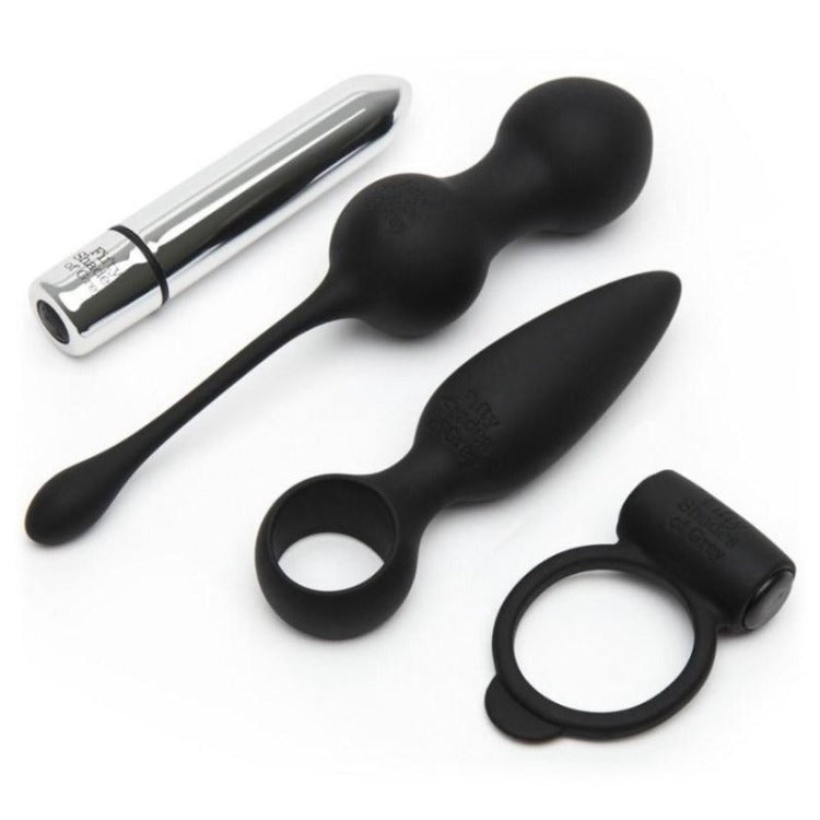 Pleasure Overload 10 Days of Play Gift Set | Fifty Shades of Grey - Bullet Vibrator, Couples penis ring, silicone ben wa balls and anal plug