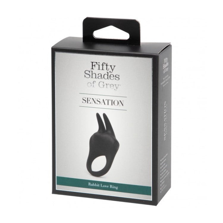 Product packaging of Sensation Rechargeable Vibrating Rabbit Cock Ring | Fifty Shades
