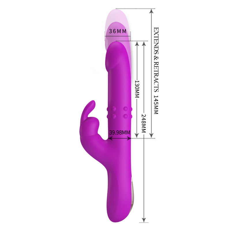Dimensions of the Reese Rotating and Thrusting Rabbit Vibrator | Pretty Love - Purple 