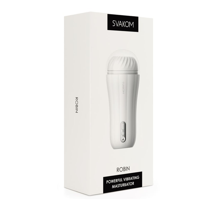 Product packaging of Robin Powerful Vibrating Masturbator | Svakom - White
