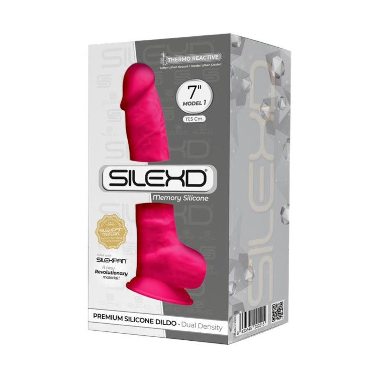 Product packaging of SilexD Memory Silicone 7-Inch Dildo | Adrien Lastic - Pink 