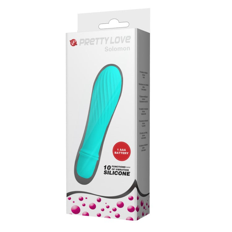 Product packaging of Solomon Ribbed Bullet Vibrator | Pretty Love - Blue 