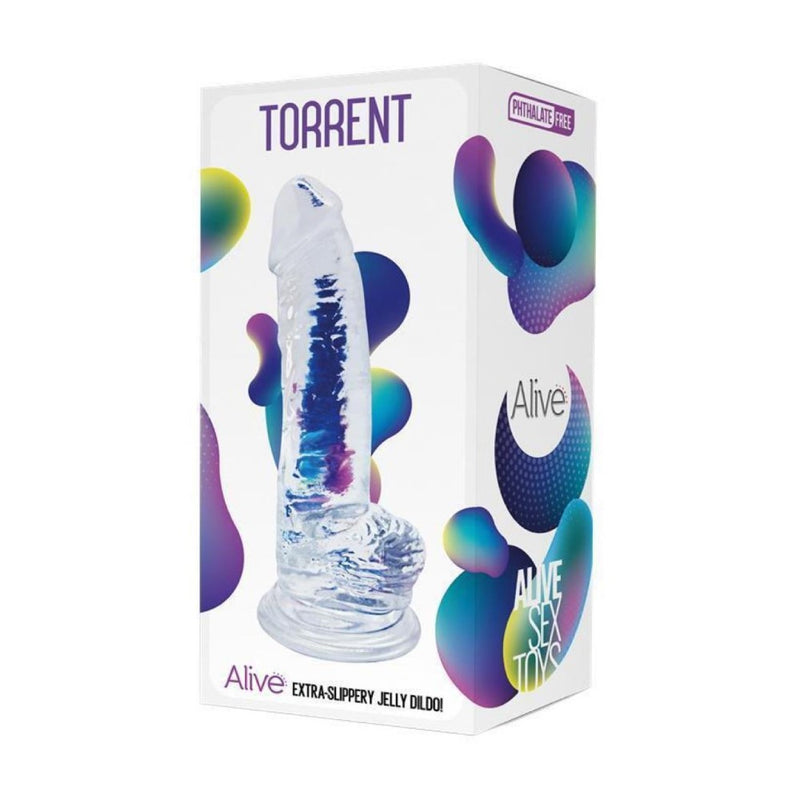 Product packaging of Torrent 8 Inch Jelly Suction Dildo | Adrien Lastic