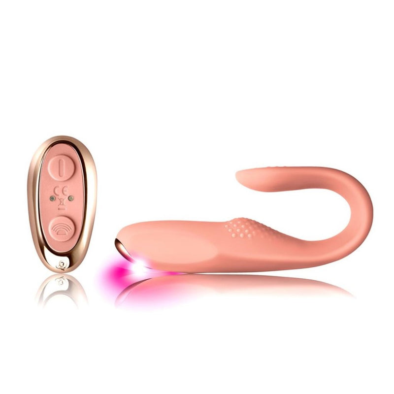 Full view of Two-Vibe Couples Vibrator | Rocks-Off - Pink  with remote
