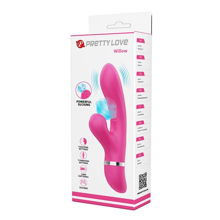 Product packaging of the Willow Powerful Sucking Rabbit Vibrator | Pretty Love