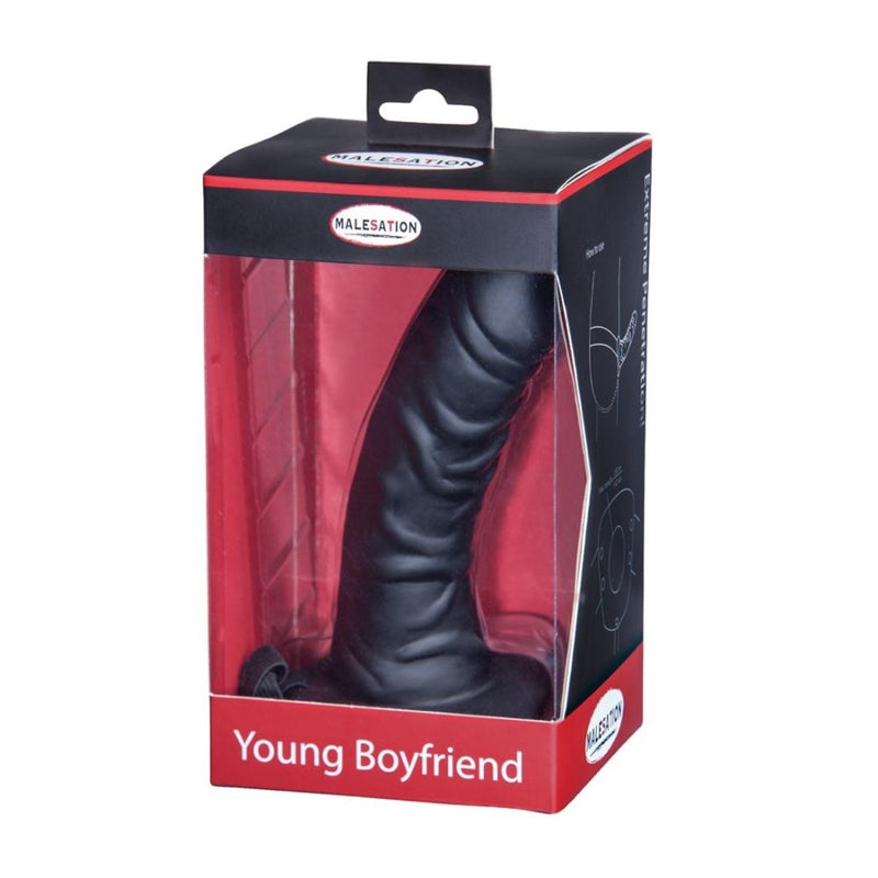 Young Boyfriend 7 Inch Strap-On Dildo | Malesation in product packaging 